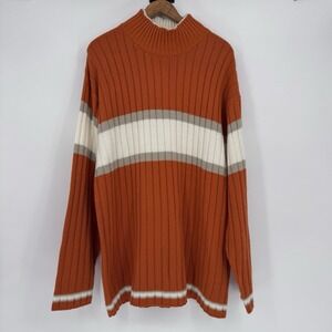Vtg South Pole Ski Sweater Mens XXL Orange Ribbed Knit Mock Neck Y2K Gorpcore